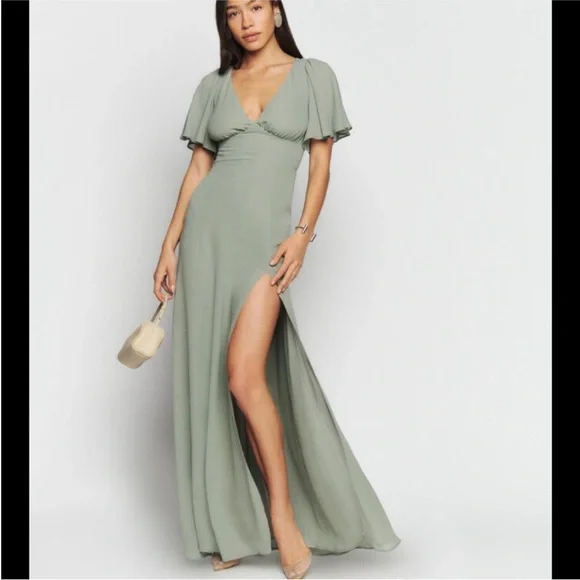 lavender long dresses Wedtrend Women Green Prom Dress A-Line V-Neck Embroidery Wedding Guest Dress with Short Sleeves, / US8 Ordinary Shoulder LaDivine Style Size:16.5 L 34-35 Mouccy Puffy off Shoulder